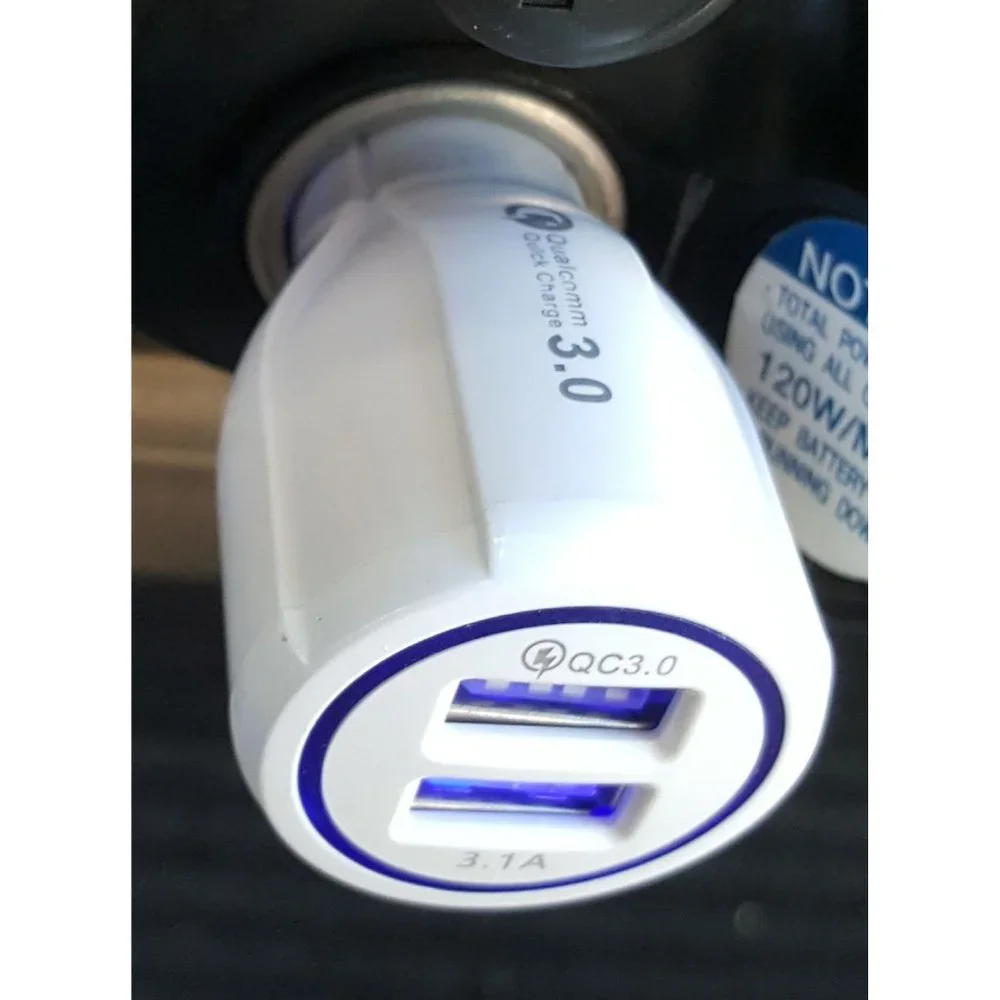 3pack White Dual Port Car Phone Charger Universal USB A Charging Adapter